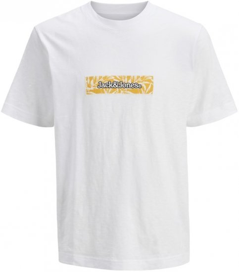 Jack & Jones Split Branding AOP Crew Neck T-Shirt Bright White - T-shirts - T-shirts i store størrelser - 2XL-14XL