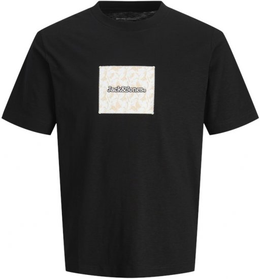 Jack & Jones Split Branding AOP Crew Neck T-Shirt Black - T-shirts - T-shirts i store størrelser - 2XL-14XL