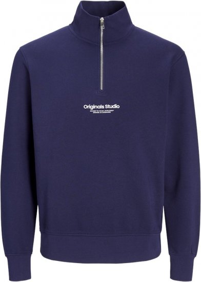 Jack & Jones Esterbro High Neck Quarter Zip Sweatshirt Ocean Cavern - Trøjer og hættetrøjer - Trøjer og Hættetrøjer i store størrelser - 2XL-14XL