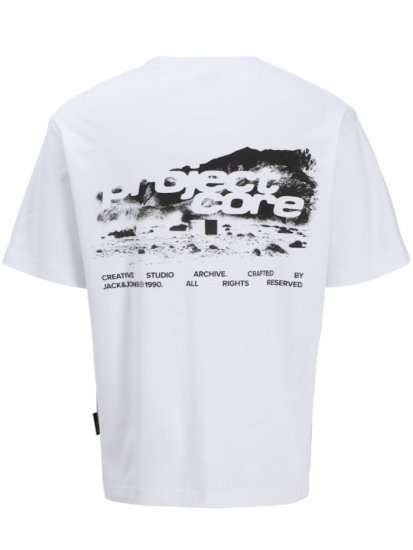 Jack & Jones Summer Sago Print Crew Neck T-Shirt Bright White - T-shirts - T-shirts i store størrelser - 2XL-14XL
