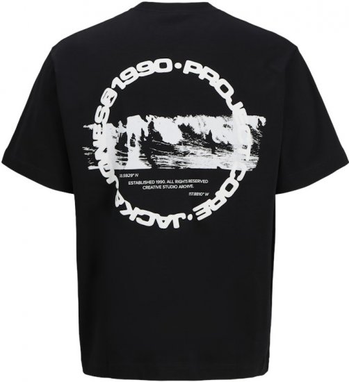 Jack & Jones Summer Sago Print Crew Neck T-Shirt Black - T-shirts - T-shirts i store størrelser - 2XL-14XL