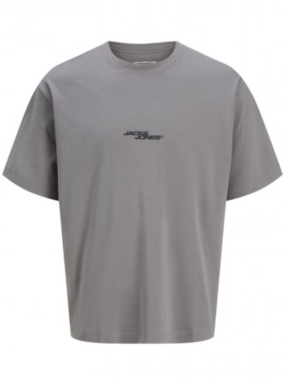 Jack & Jones Summer Sago Print Crew Neck T-Shirt Gray Flannel - T-shirts - T-shirts i store størrelser - 2XL-14XL