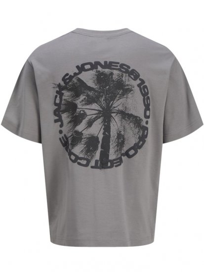 Jack & Jones Summer Sago Print Crew Neck T-Shirt Gray Flannel - T-shirts - T-shirts i store størrelser - 2XL-14XL