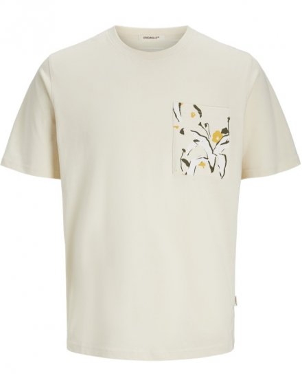  Jack & Jones Tavira Aop Pocket Crew Neck T-Shirt Antique White - T-shirts - T-shirts i store størrelser - 2XL-14XL