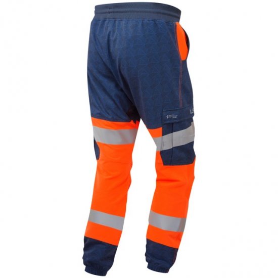 Leo Hawkridge Ecoviz High Performance 4X Stretch Trouser Hi-Vis Orange/Navy Print - Arbejdstøj - Arbejdstøj i store størrelser