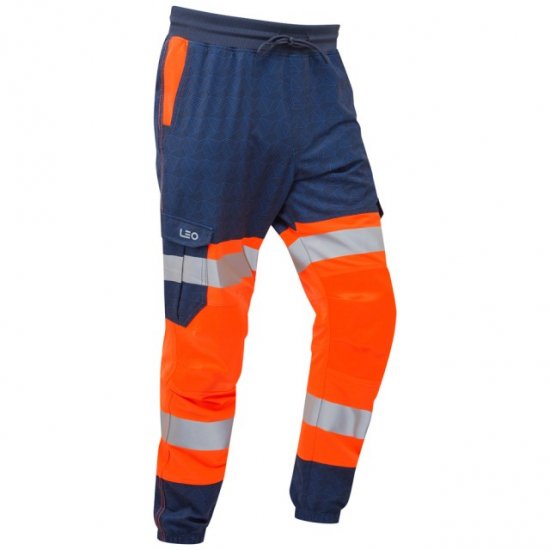 Leo Hawkridge Ecoviz High Performance 4X Stretch Trouser Hi-Vis Orange/Navy Print - Arbejdstøj - Arbejdstøj i store størrelser