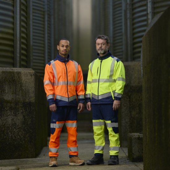 Leo Hawkridge Ecoviz High Performance 4X Stretch Trouser Hi-Vis Orange/Navy Print - Arbejdstøj - Arbejdstøj i store størrelser