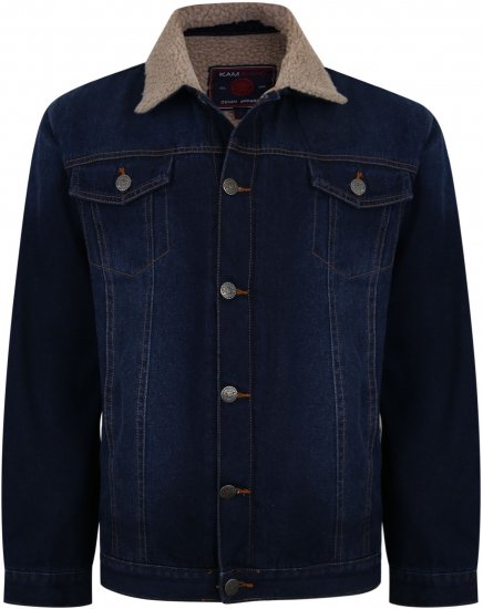 Kam Jeans 406 Sherpa Lined Denim Jacket Dark Used TALL SIZES - HERRETØJ MT-6XLT - Tøj til høje mænd