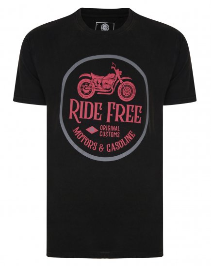Kam Jeans Ride Free Crew Neck T-Shirt Black - T-shirts - T-shirts i store størrelser - 2XL-14XL