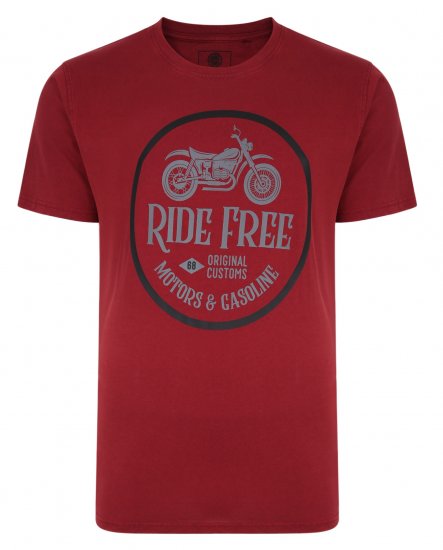 Kam Jeans Ride Free Crew Neck T-Shirt Wine - T-shirts - T-shirts i store størrelser - 2XL-14XL