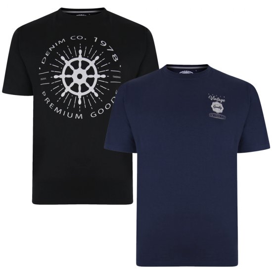 Kam Jeans 5348 T-shirt Vintage/Denim Twin Pack - T-shirts - T-shirts i store størrelser - 2XL-14XL