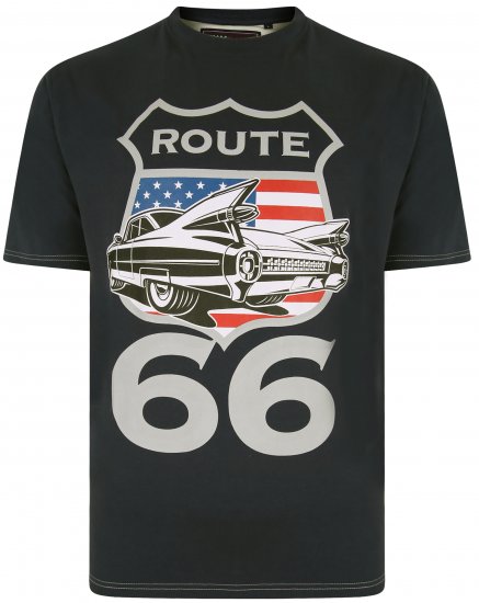Kam Jeans 5353 Route 66 Print T-shirt Black - T-shirts - T-shirts i store størrelser - 2XL-14XL