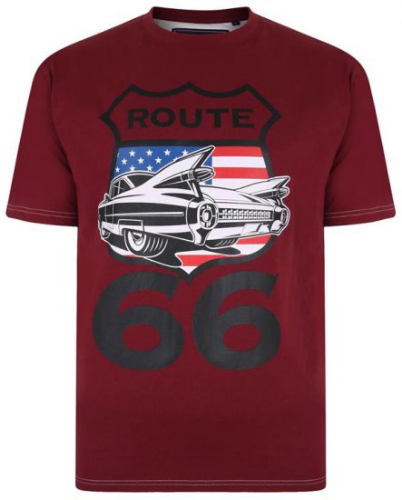 Kam Jeans Route 66 Print T-shirt Burgundy - T-shirts - T-shirts i store størrelser - 2XL-14XL