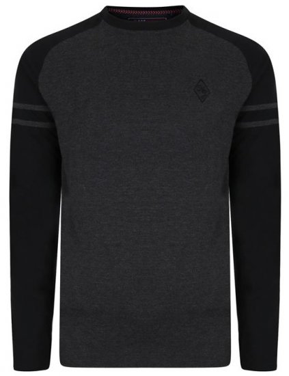 Kam Jeans 5359 LS Raglan Baseball Top Charcoal - T-shirts - T-shirts i store størrelser - 2XL-14XL