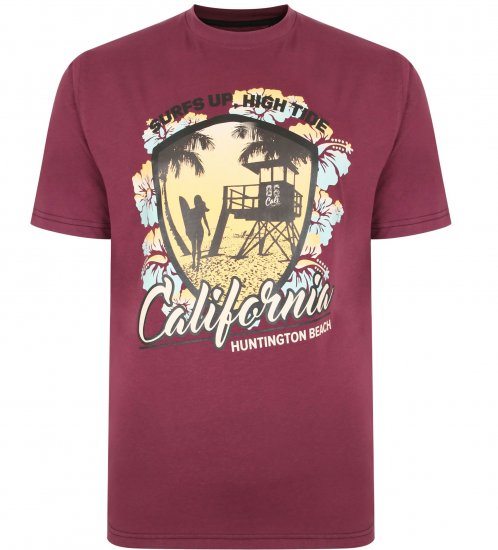 Kam Jeans 5368 California Print T-shirt Plum - T-shirts - T-shirts i store størrelser - 2XL-14XL
