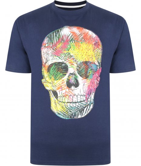 Kam Jeans 5375 Coloured Skull Print T-shirt Navy - T-shirts - T-shirts i store størrelser - 2XL-14XL