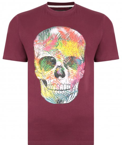 Kam Jeans 5375 Coloured Skull Print T-shirt Plum - T-shirts - T-shirts i store størrelser - 2XL-14XL