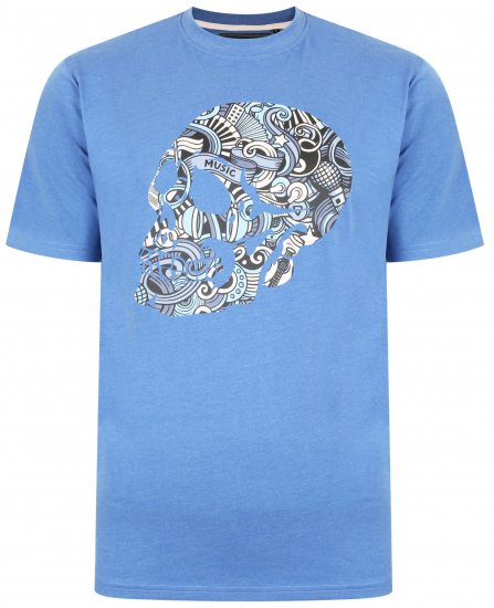 Kam Jeans 5376 Music Skull Print Tee Blue - T-shirts - T-shirts i store størrelser - 2XL-14XL