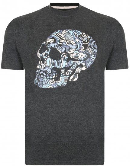 Kam Jeans 5376 Music Skull Print Tee Charcoal - T-shirts - T-shirts i store størrelser - 2XL-14XL