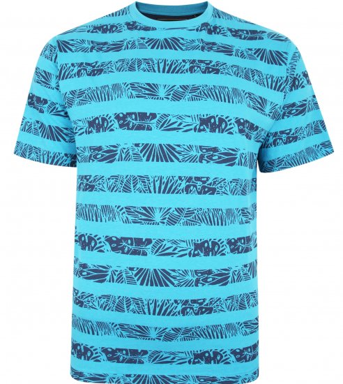 Kam Jeans 5380 Stripe Floral T-shirt Turk Blue - T-shirts - T-shirts i store størrelser - 2XL-14XL