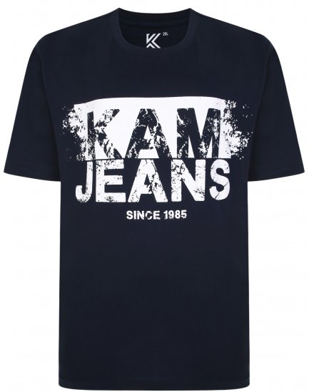 Kam Jeans 5384 Kam Logo Printed Tee Navy - T-shirts - T-shirts i store størrelser - 2XL-14XL