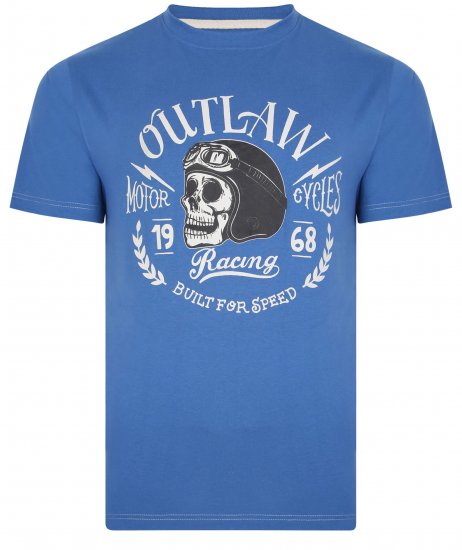 Kam Jeans 5391 Outlaws Skull Print T-Shirt Blue - T-shirts - T-shirts i store størrelser - 2XL-14XL