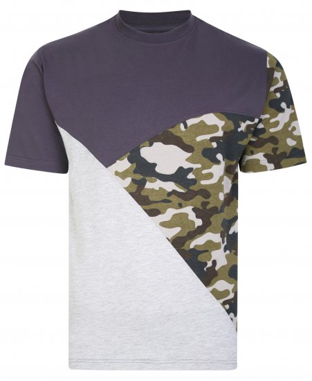 Kam Jeans 5394 Cut & Saw Camo Panel T-Shirt Charcoal - T-shirts - T-shirts i store størrelser - 2XL-14XL