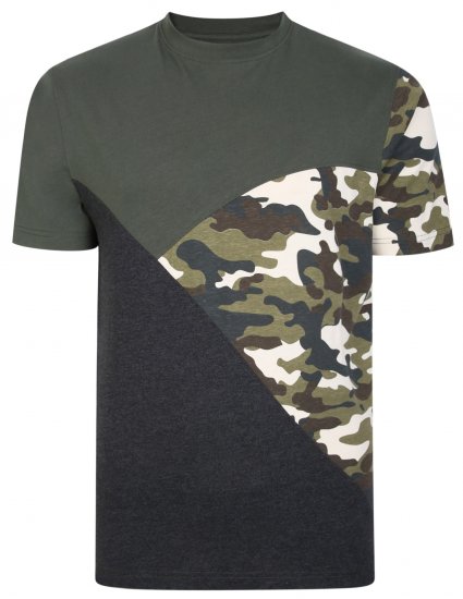 Kam Jeans 5394 Cut & Saw Camo Panel T-Shirt Khaki - T-shirts - T-shirts i store størrelser - 2XL-14XL