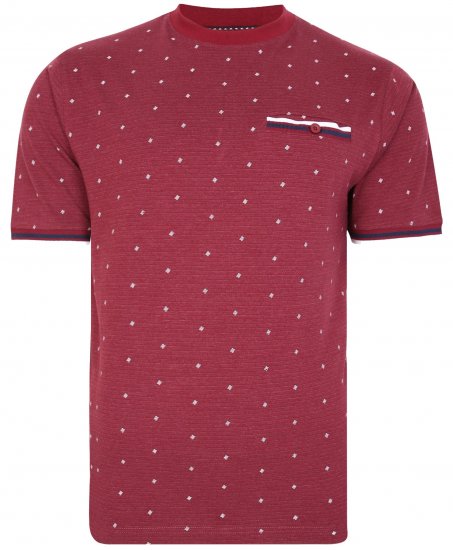 Kam Jeans 5396 Drop Needle Jersey Tee With Dobby Print Burgundy - T-shirts - T-shirts i store størrelser - 2XL-14XL