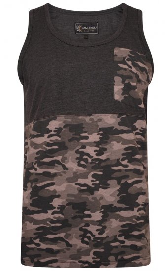 Kam Jeans 5399 Camo Panelled Sleeveless T-Shirt Charcoal - T-shirts - T-shirts i store størrelser - 2XL-14XL