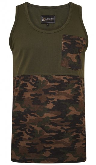 Kam Jeans 5399 Camo Panelled Sleeveless T-Shirt Khaki - T-shirts - T-shirts i store størrelser - 2XL-14XL