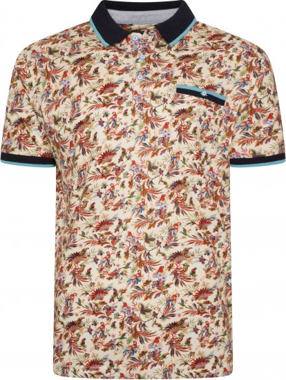 Kam Jeans 5493 All Over Parrot Print Polo Ecru - Polotrøjer - Polotrøjer 2XL-8XL