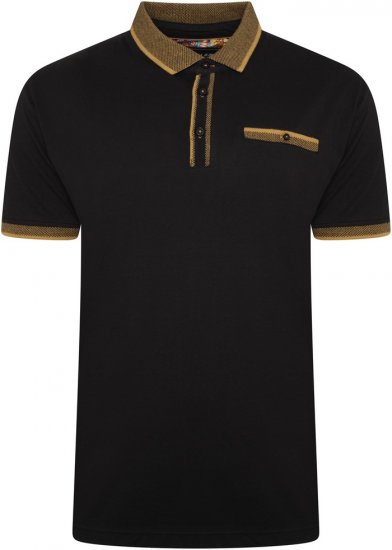Kam Jeans 5499 Jersey Polo with Jacquard Collar/Cuffs Black - Polotrøjer - Polotrøjer 2XL-8XL