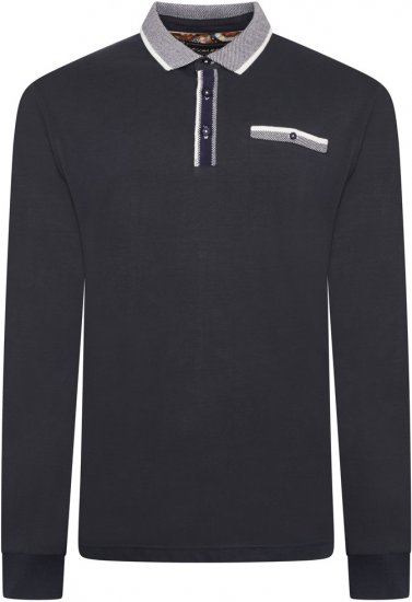 Kam Jeans 5509 LS Jersey Polo with Jacquard Pattern on Collar/Cuffs Navy - Polotrøjer - Polotrøjer 2XL-8XL