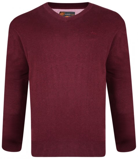 Kam Jeans V-hals Strikket Trøje Vinrød - Trøjer og hættetrøjer - Trøjer og Hættetrøjer i store størrelser - 2XL-14XL
