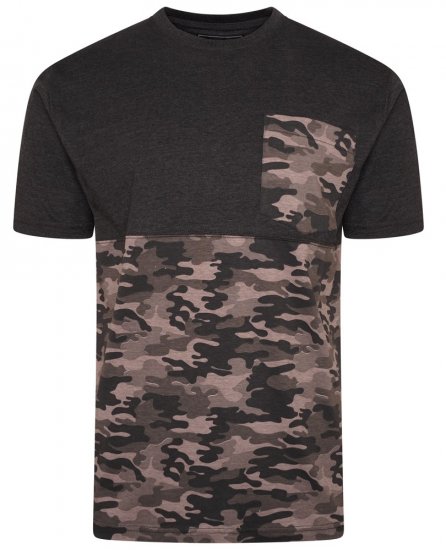 Kam Jeans 5700 Camo Panelled T-Shirt Charcoal - T-shirts - T-shirts i store størrelser - 2XL-14XL