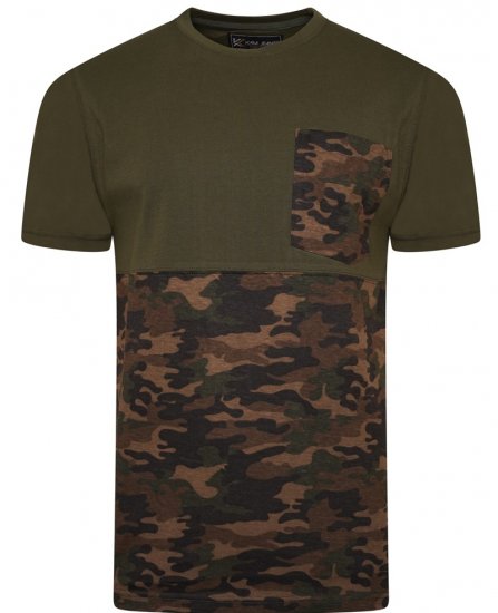 Kam Jeans 5700 Camo Panelled T-Shirt Khaki - T-shirts - T-shirts i store størrelser - 2XL-14XL