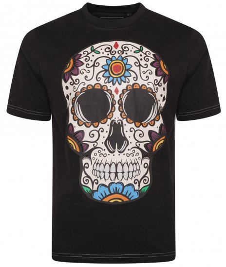 Kam Jeans 5705 Coloured Skull Print Tee Black - T-shirts - T-shirts i store størrelser - 2XL-14XL