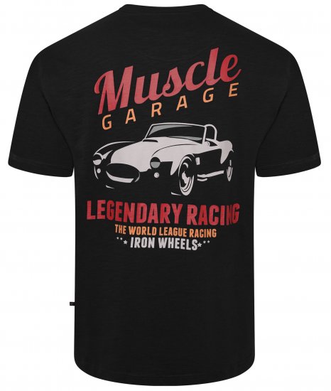 Kam Jeans 5710 Legendary Racing Slub Tee With Back Print Black - T-shirts - T-shirts i store størrelser - 2XL-14XL