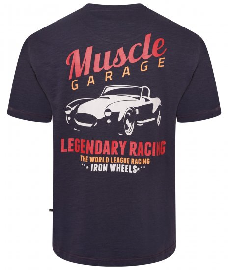 Kam Jeans 5710 Legendary Racing Slub Tee With Back Print Navy - T-shirts - T-shirts i store størrelser - 2XL-14XL