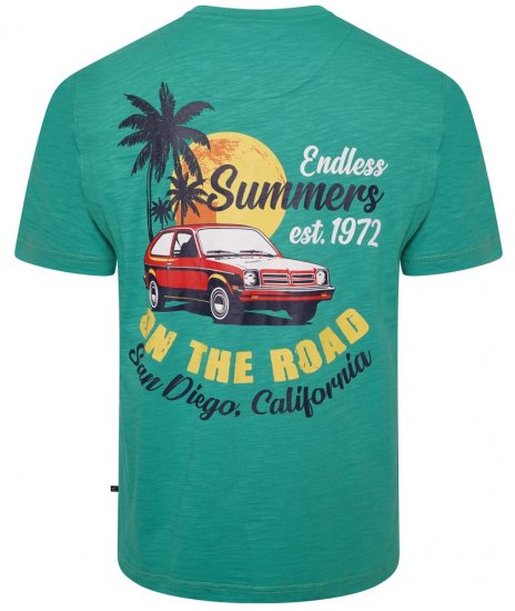 Kam Jeans 5711 Endless Summers Slub Tee With Back Print Emerald - T-shirts - T-shirts i store størrelser - 2XL-14XL