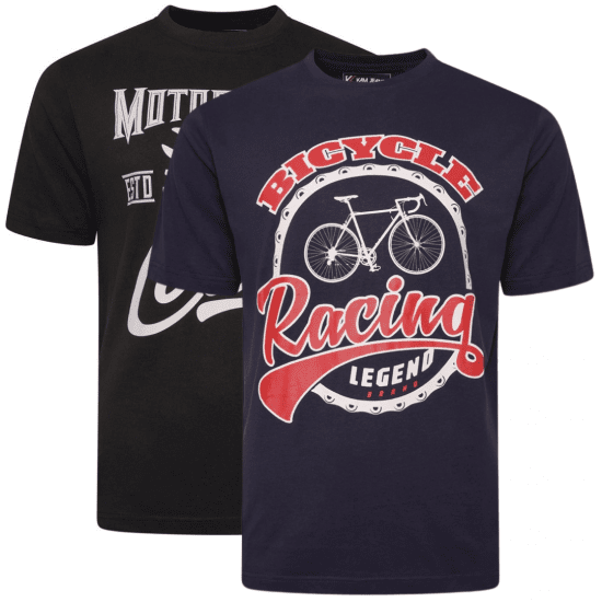 Kam Jeans 5712 Twin Pack Motorcycle/Cycle Print Tee Black and Navy - T-shirts - T-shirts i store størrelser - 2XL-14XL