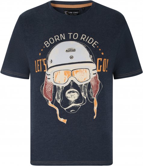 Kam Jeans 5731 Born To Ride Print T-Shirt INDIGO MARL - T-shirts - T-shirts i store størrelser - 2XL-14XL