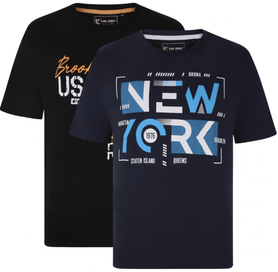 Kam Jeans 5736 NY Print T-Shirts 2-Pack - T-shirts - T-shirts i store størrelser - 2XL-14XL