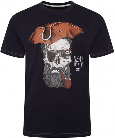 Kam Jeans 5752 Real Pirates Print T-Shirt Navy - T-shirts - T-shirts i store størrelser - 2XL-14XL