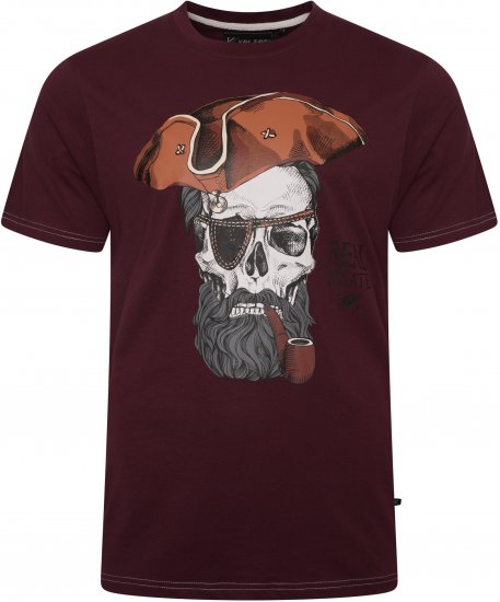 Kam Jeans 5752 Real Pirates Print T-Shirt Dark Red - T-shirts - T-shirts i store størrelser - 2XL-14XL