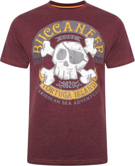 Kam Jeans 5753 Buccaneer Print T-Shirt BURGUNDY MARL - T-shirts - T-shirts i store størrelser - 2XL-14XL
