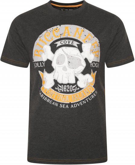 Kam Jeans 5753 Buccaneer Print T-Shirt Charcoal Marl - T-shirts - T-shirts i store størrelser - 2XL-14XL