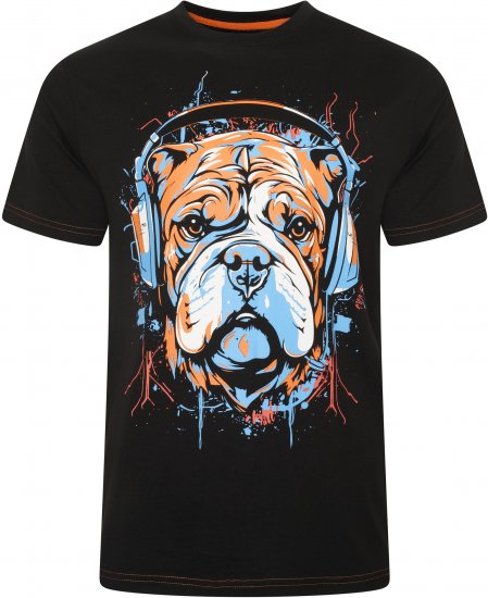 Kam Jeans 5754 Dog Headphones Print T-Shirt Black - T-shirts - T-shirts i store størrelser - 2XL-14XL