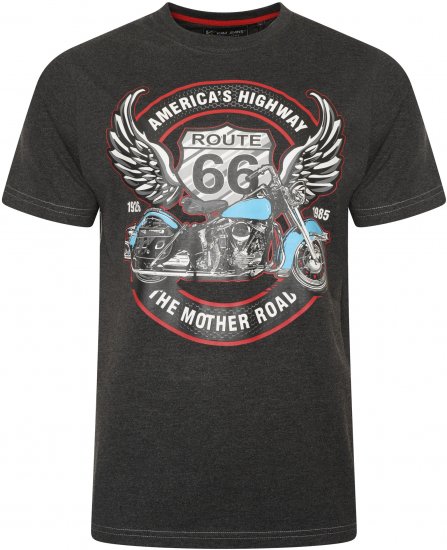 Kam Jeans 5755 Route 66 Motorbike Print T-Shirt Charcoal Marl - T-shirts - T-shirts i store størrelser - 2XL-14XL